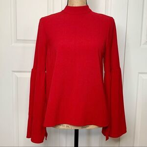 Sugar +Lip2 Red Slit Lantern Sleeve Banded Collar Crepe Blouse XS